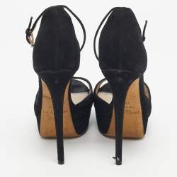 Pre Owned Jimmy Choo Black Suede Platform Ankle Strap Sandals Size 35