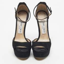 Pre Owned Jimmy Choo Black Suede Platform Ankle Strap Sandals Size 35