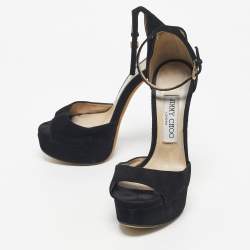 Pre Owned Jimmy Choo Black Suede Platform Ankle Strap Sandals Size 35