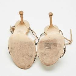 Pre Owned صندل جيمي تشو جلد لامع وأسود وذهبي حزام الكاحل مقاس 37