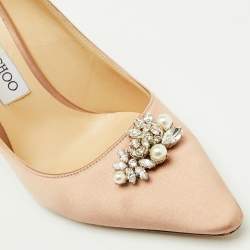 Pre Owned Jimmy Choo Ballet Pink Satin Crystal Embellished Alexa Pumps Size 38