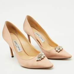 Pre Owned Jimmy Choo Ballet Pink Satin Crystal Embellished Alexa Pumps Size 38