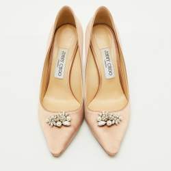 Pre Owned Jimmy Choo Ballet Pink Satin Crystal Embellished Alexa Pumps Size 38