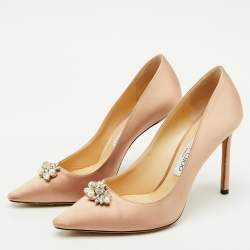 Pre Owned Jimmy Choo Ballet Pink Satin Crystal Embellished Alexa Pumps Size 38