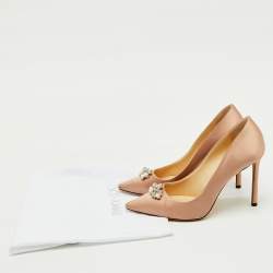 Pre Owned Jimmy Choo Ballet Pink Satin Crystal Embellished Alexa Pumps Size 38