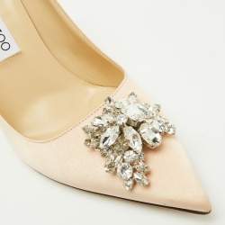 Pre Owned Jimmy Choo Beige Satin Crystal Embellished Manda Pumps Size 38.5
