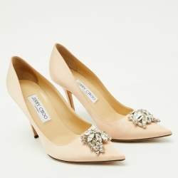 Pre Owned Jimmy Choo Beige Satin Crystal Embellished Manda Pumps Size 38.5