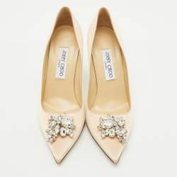 Pre Owned Jimmy Choo Beige Satin Crystal Embellished Manda Pumps Size 38.5