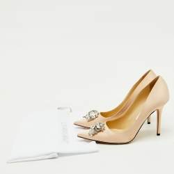 Pre Owned Jimmy Choo Beige Satin Crystal Embellished Manda Pumps Size 38.5