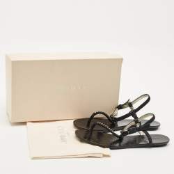 Pre Owned Jimmy Choo Black Shimmer Suede Wander Crystals T-Strap Sandals Size 37