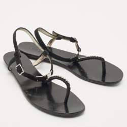 Pre Owned Jimmy Choo Black Shimmer Suede Wander Crystals T-Strap Sandals Size 37