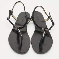 Pre Owned Jimmy Choo Black Shimmer Suede Wander Crystals T-Strap Sandals Size 37