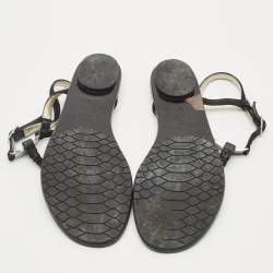 Pre Owned Jimmy Choo Black Shimmer Suede Wander Crystals T-Strap Sandals Size 37