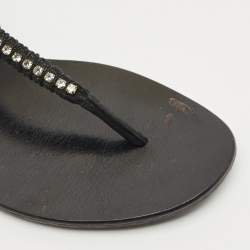 Pre Owned Jimmy Choo Black Shimmer Suede Wander Crystals T-Strap Sandals Size 37