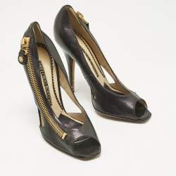 Pre Owned Jimmy Choo Vintage Purple Leather Zip Detail Open Toe Pumps Size 39