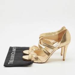 Pre Owned Jimmy Choo Gold Glitter Louise Strappy Sandals Size 41.5