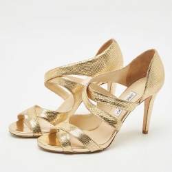 Pre Owned Jimmy Choo Gold Glitter Louise Strappy Sandals Size 41.5