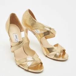 Pre Owned Jimmy Choo Gold Glitter Louise Strappy Sandals Size 41.5
