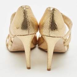 Pre Owned Jimmy Choo Gold Glitter Louise Strappy Sandals Size 41.5