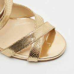 Pre Owned Jimmy Choo Gold Glitter Louise Strappy Sandals Size 41.5