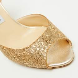 Pre Owned Jimmy Choo Glitter Champagne D'orsay Peep Toe Pumps Size 38.5