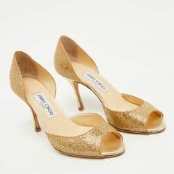 Pre Owned Jimmy Choo Glitter Champagne D'orsay Peep Toe Pumps Size 38.5