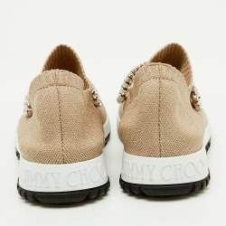 Pre Owned Jimmy Choo Beige Knit Fabric Crystal Embellished Verona Sneakers Size 37
