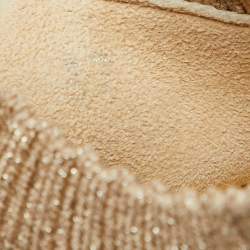 Pre Owned Jimmy Choo Beige Knit Fabric Crystal Embellished Verona Sneakers Size 37