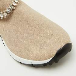 Pre Owned Jimmy Choo Beige Knit Fabric Crystal Embellished Verona Sneakers Size 37