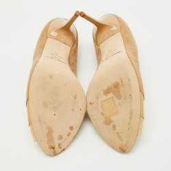 Pre Owned Jimmy Choo Beige Suede and Leather Open Toe Pumps Size 39