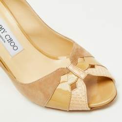 Pre Owned Jimmy Choo Beige Suede and Leather Open Toe Pumps Size 39