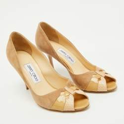 Pre Owned Jimmy Choo Beige Suede and Leather Open Toe Pumps Size 39