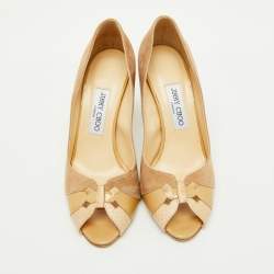 Pre Owned Jimmy Choo Beige Suede and Leather Open Toe Pumps Size 39