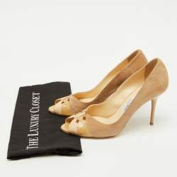 Pre Owned Jimmy Choo Beige Suede and Leather Open Toe Pumps Size 39