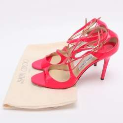 Pre Owned Jimmy Choo Neon Pink Patent Leather Lance Ankle Strap Sandals Size 42