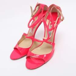 Pre Owned Jimmy Choo Neon Pink Patent Leather Lance Ankle Strap Sandals Size 42