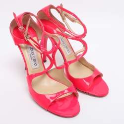 Pre Owned Jimmy Choo Neon Pink Patent Leather Lance Ankle Strap Sandals Size 42