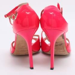 Pre Owned Jimmy Choo Neon Pink Patent Leather Lance Ankle Strap Sandals Size 42
