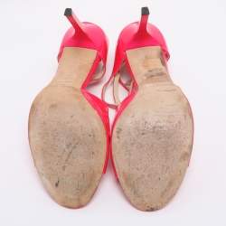 Pre Owned Jimmy Choo Neon Pink Patent Leather Lance Ankle Strap Sandals Size 42