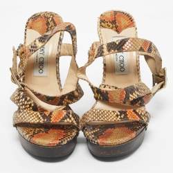 Pre Owned Jimmy Choo Multicolor Python Ankle Strap Sandals Size 36