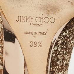 Pre Owned Jimmy Choo Gold Glitter Baxen Wedge Pumps Size 39.5