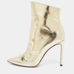 Pre Owned Jimmy Choo Gold Patent Leather Knee Length Boots Size 40
