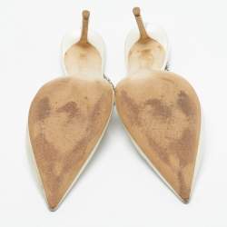 Pre Owned Jimmy Choo Off White Satin Saeda Crystals Ankle Strap Pumps Size 40