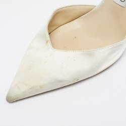 Pre Owned Jimmy Choo Off White Satin Saeda Crystals Ankle Strap Pumps Size 40