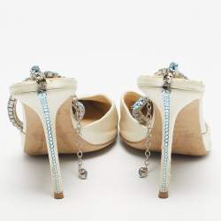 Pre Owned Jimmy Choo Off White Satin Saeda Crystals Ankle Strap Pumps Size 40