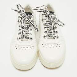 Pre Owned Jimmy Choo White Leather Studded Hawaii/F Low Top Sneakers Size 37