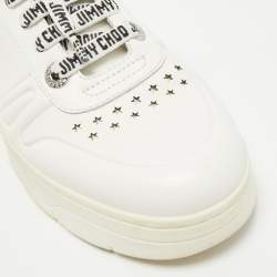 Pre Owned Jimmy Choo White Leather Studded Hawaii/F Low Top Sneakers Size 37