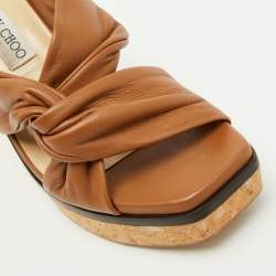 Pre Owned Jimmy Choo Brown Leather Narisa Cork Platform Wedge Sandals Size 41