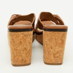 Pre Owned Jimmy Choo Brown Leather Narisa Cork Platform Wedge Sandals Size 41