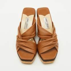 Pre Owned Jimmy Choo Brown Leather Narisa Cork Platform Wedge Sandals Size 41